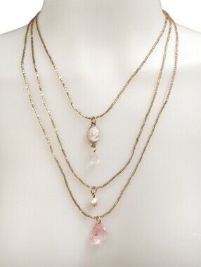 N2813 Layered Crystal Pearl & Cameo Drop Necklace